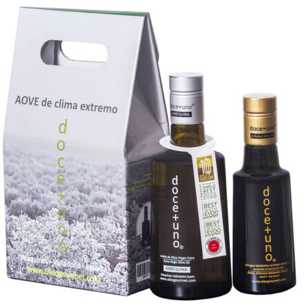 Estuche de regalo. Aceite de oliva gourmet 500 ml. y vinagre balsámico envejecido al PX
